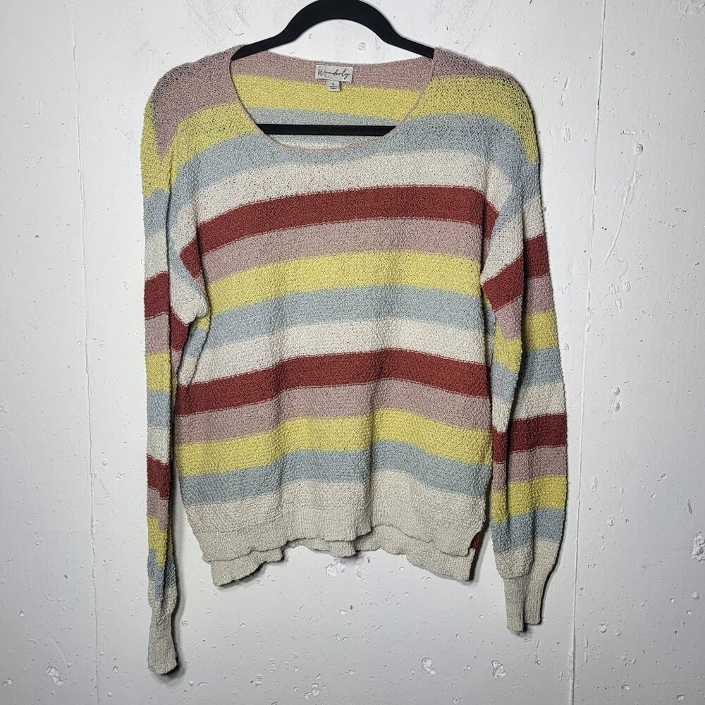 Wonderly Womens Multicolor Chunky Knit Sweater Size Small Rainbow Stretch Fall